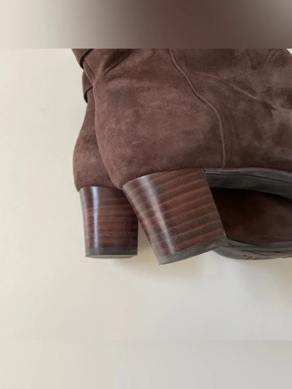 Bandolino Brown Suede Heeled Boots, Size 6 Leather Upper with Gold Accents - Picture 10 of 10